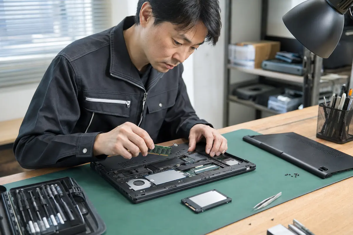 専門技術者がパソコン内部を点検する様子