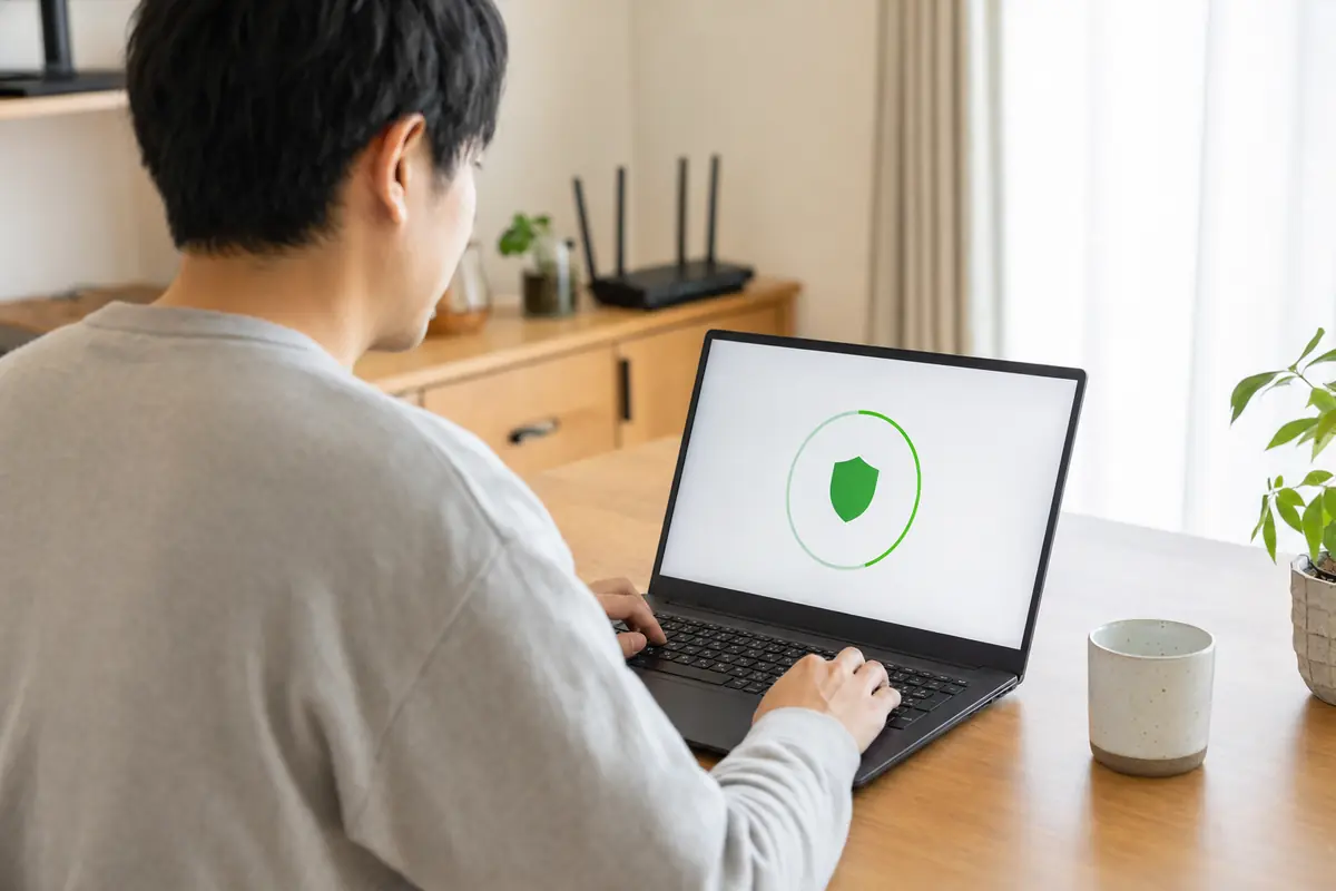 Windowsパソコンでセキュリティ確認をする様子