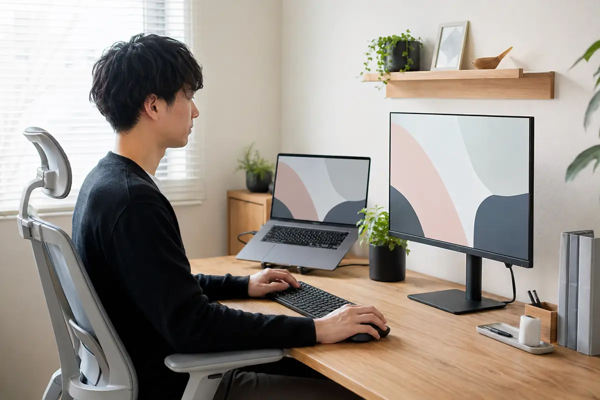 外部モニターとキーボードを使った作業環境