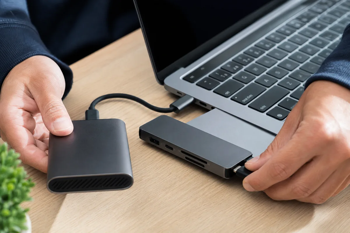 USBメモリや外付けドライブは、いったん全部外してから電源を入れ直します