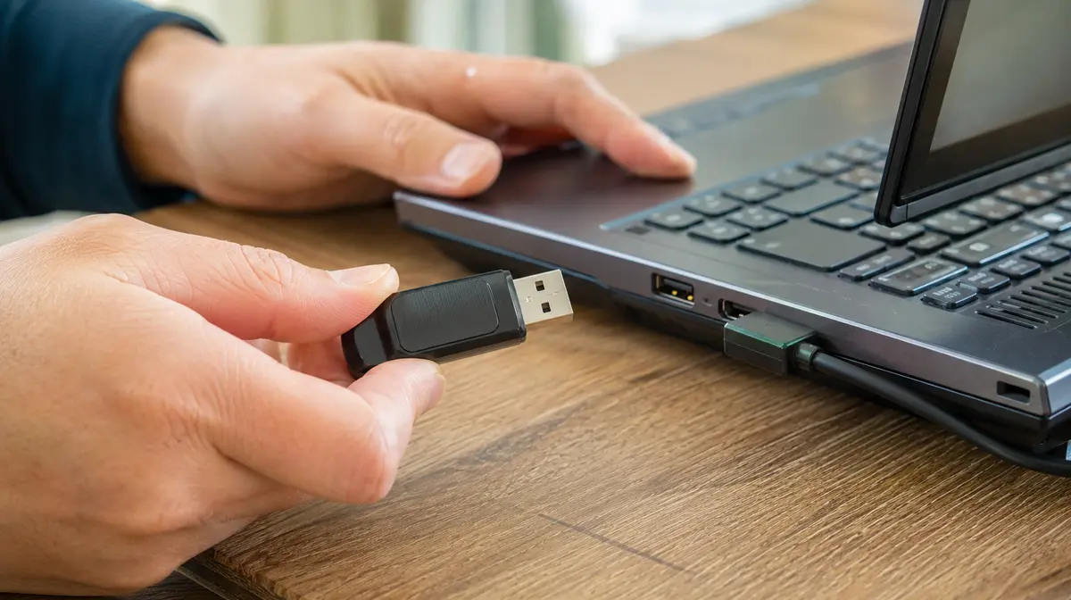 USBハブを経由せず、パソコン本体のポートに直接挿します