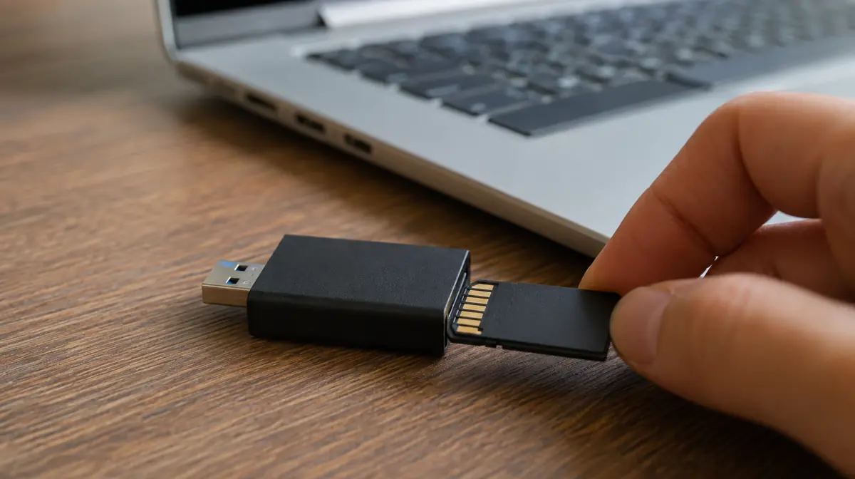 パソコン内蔵のスロットとUSBのカードリーダーの両方で試します