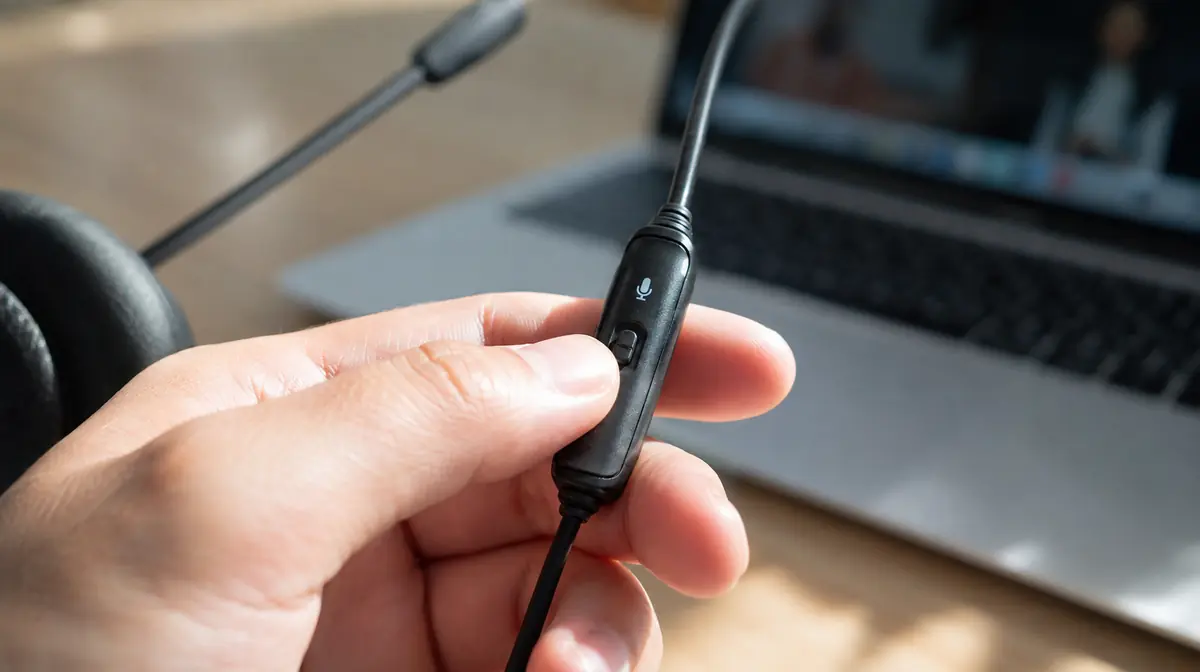ヘッドセットのミュートスイッチも忘れずに確認します