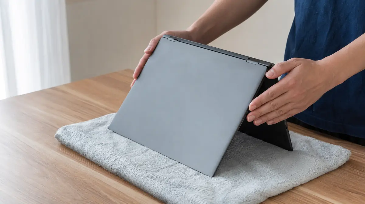 本体を開いたまま逆さにして、屋根のような形で水を抜きます