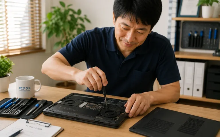 パソコンを分解して修理している様子