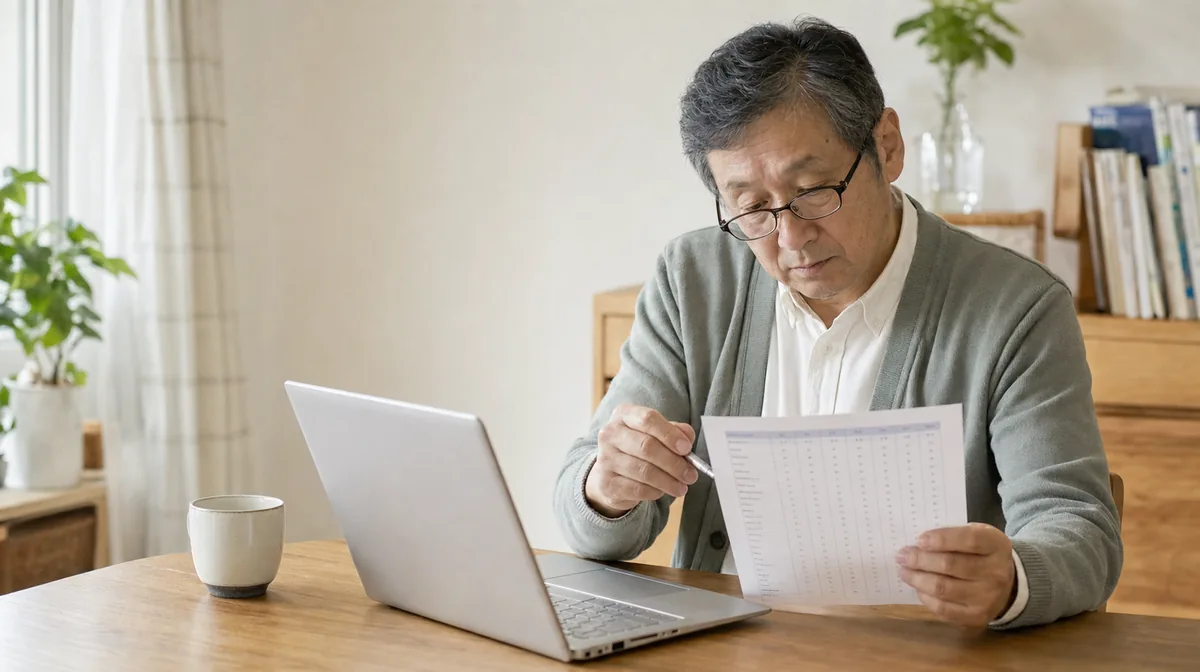 書類を確認しているシニア男性