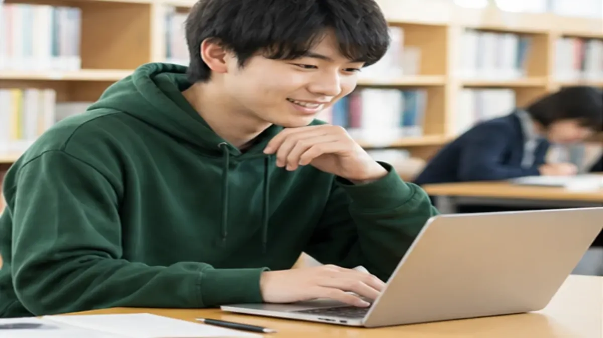 大学でノートパソコンを使う学生