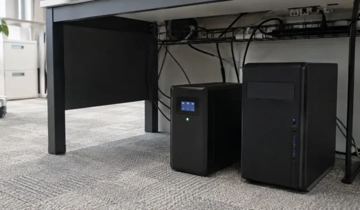 無停電電源装置（UPS）をパソコンにつないだところ
