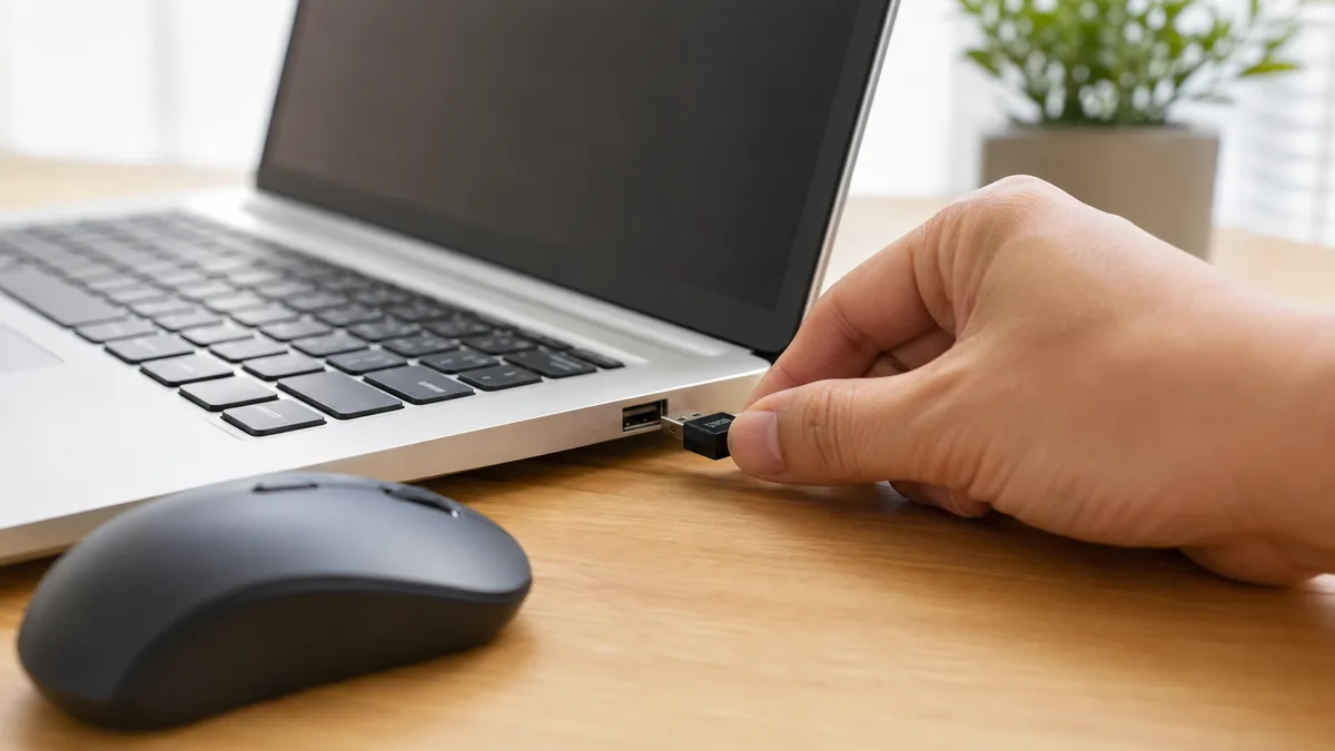 ワイヤレスキーボードは、USBレシーバーをパソコン本体のポートに直接挿し直します。