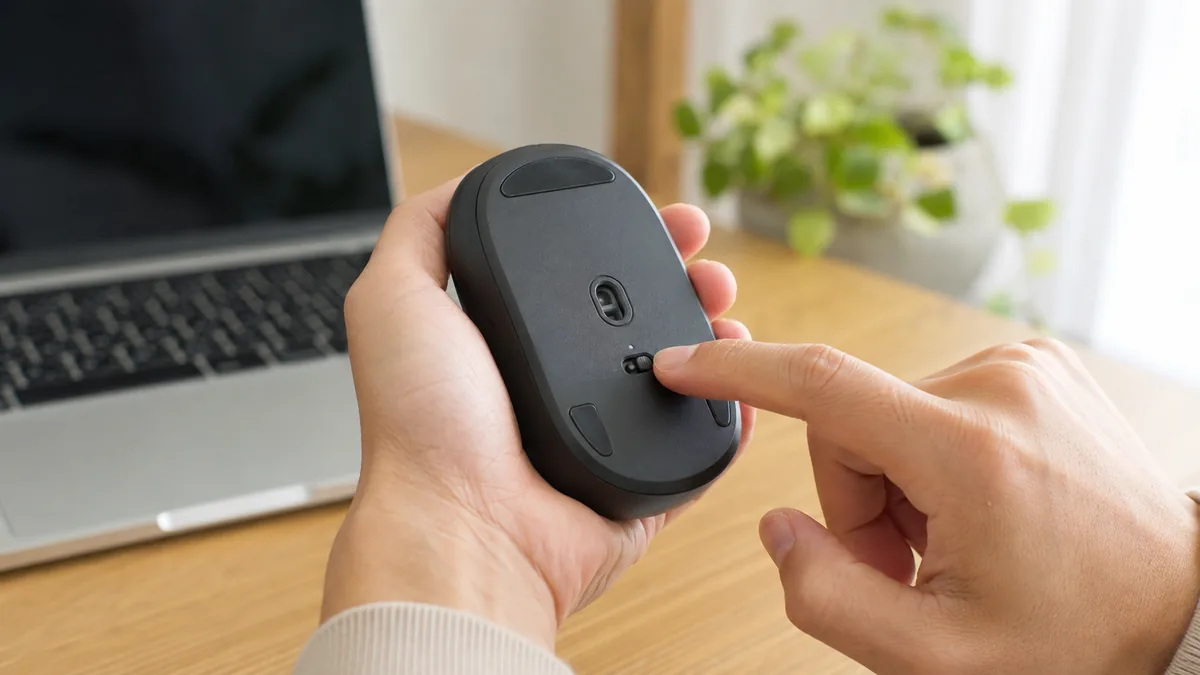 機器の裏にあるペアリングボタンを押し、パソコンのすぐ近くで登録し直します。