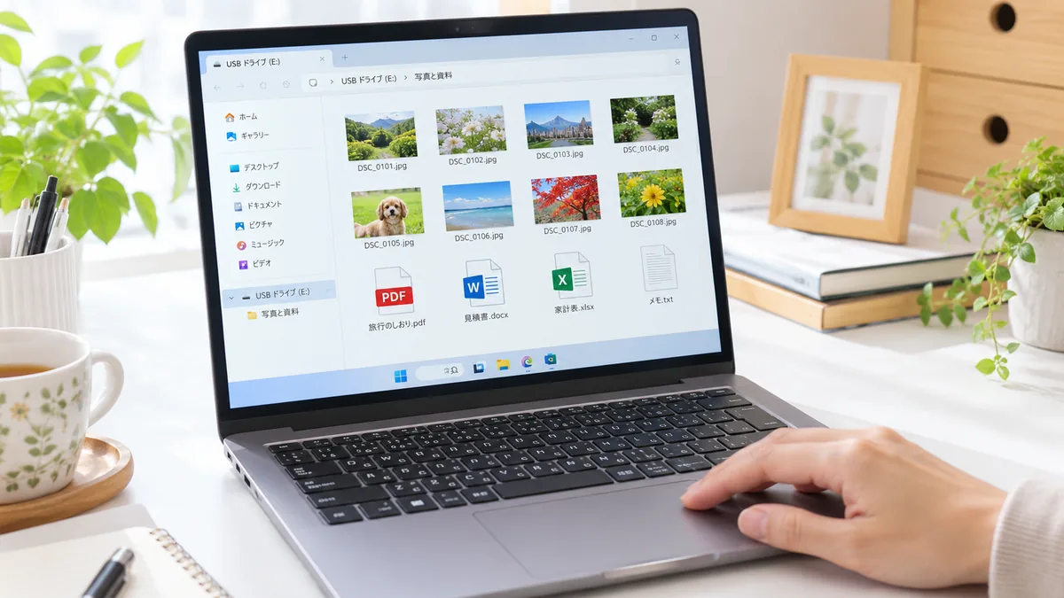 コピーが終わったら、コピー先のフォルダーを開いて中身が入っているか確かめます。
