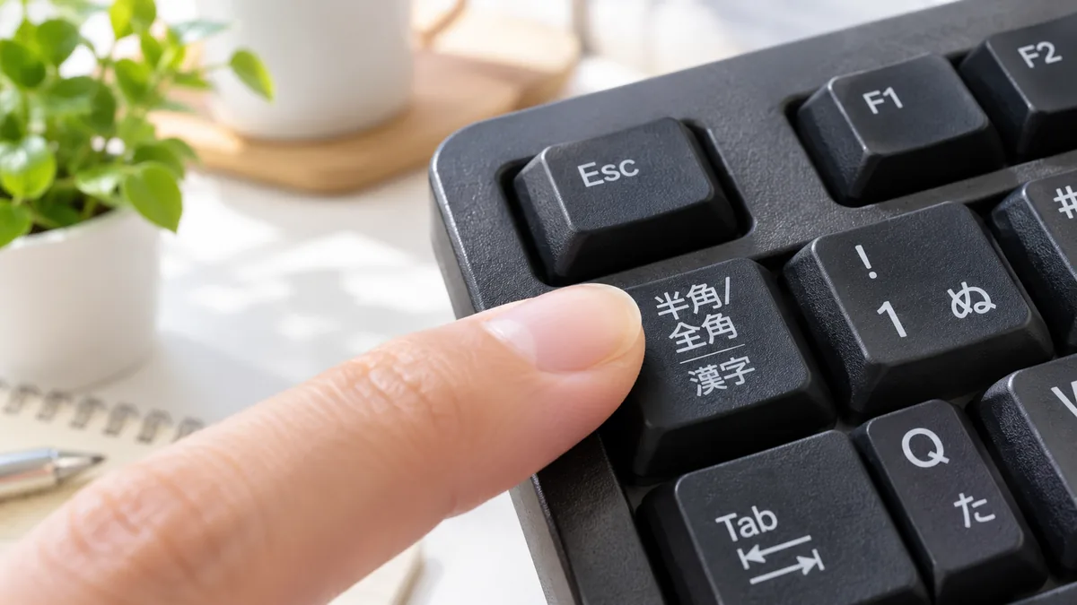 半角/全角キーを押して、入力モードが切り替わるかを確かめます。